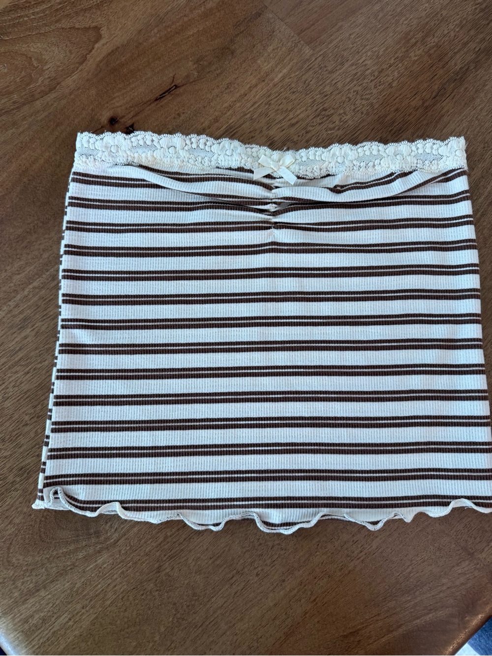 Tilly’s Lace Trim Striped Ribbed halter top- White & Brown